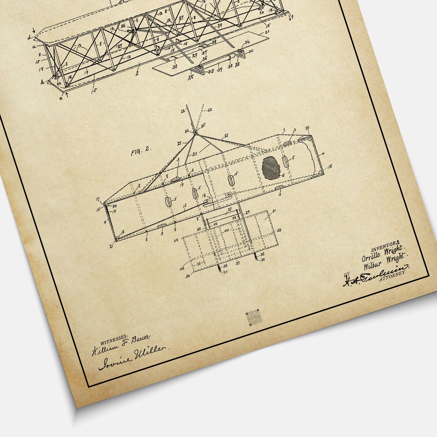 Affiche brevet Avion Frères Wright