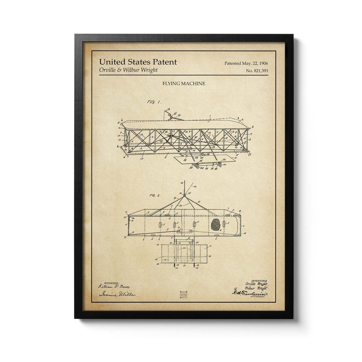 Affiche brevet Avion Frères Wright