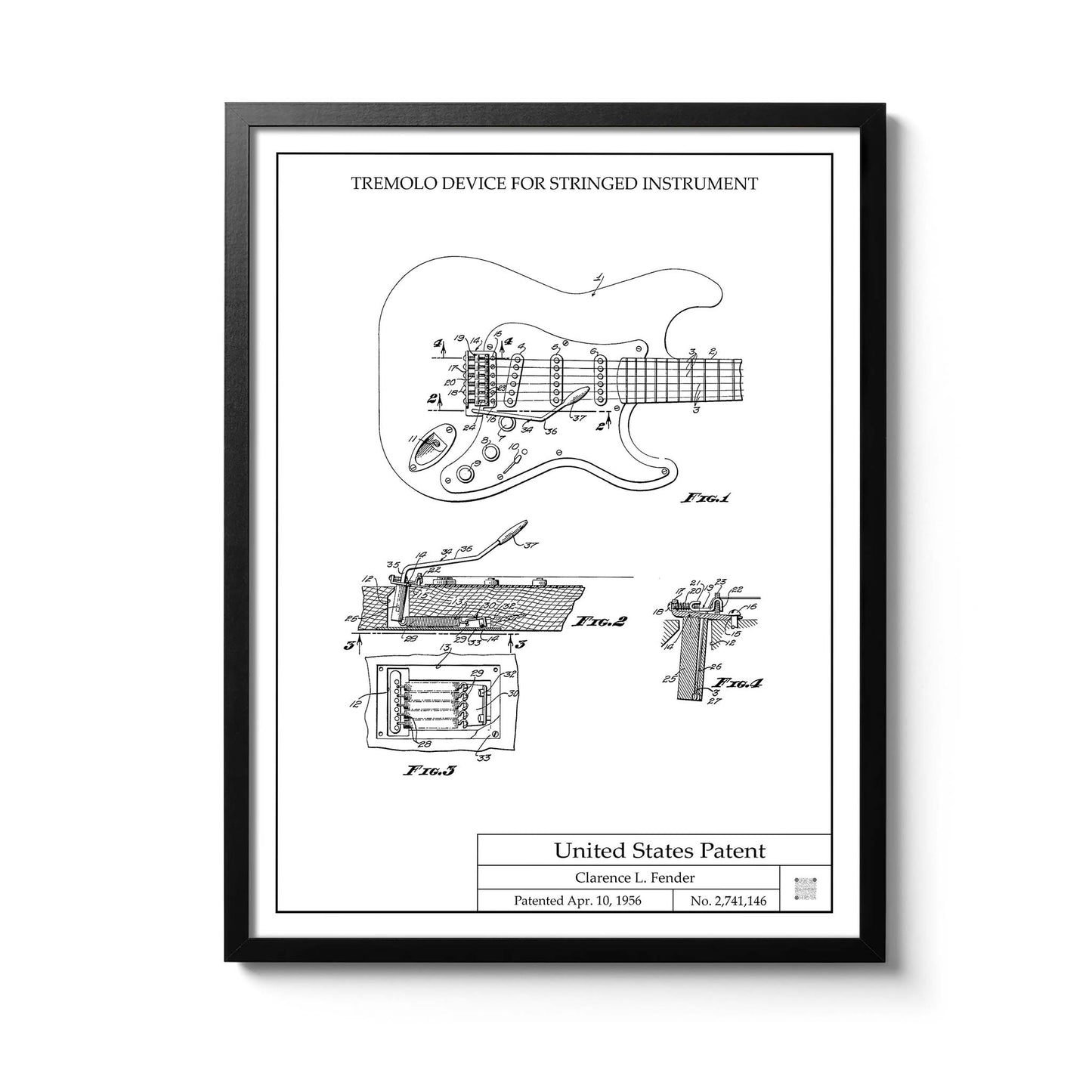 Affiche brevet Guitare Trémolo Fender