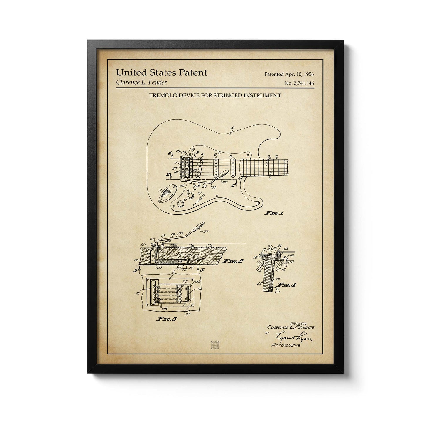 Affiche brevet Guitare Trémolo Fender