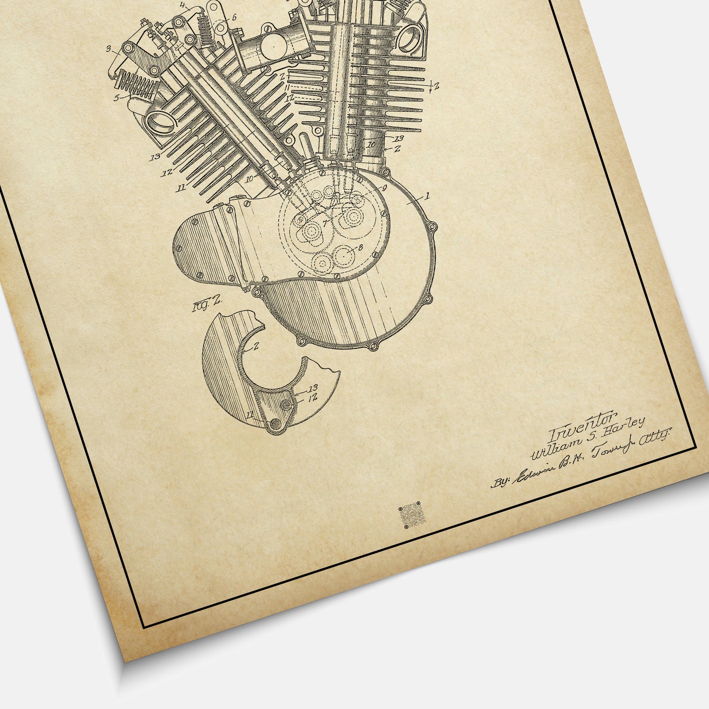 Affiche brevet Moteur Harley Davidson