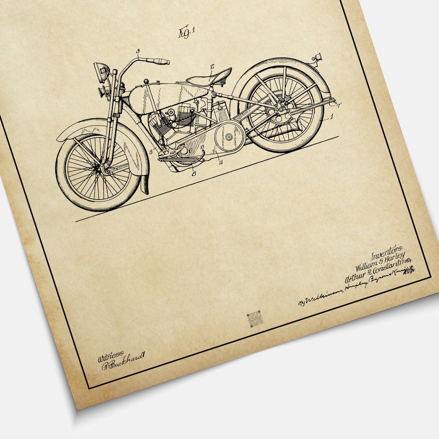 Affiche brevet Harley-Davidson 1928