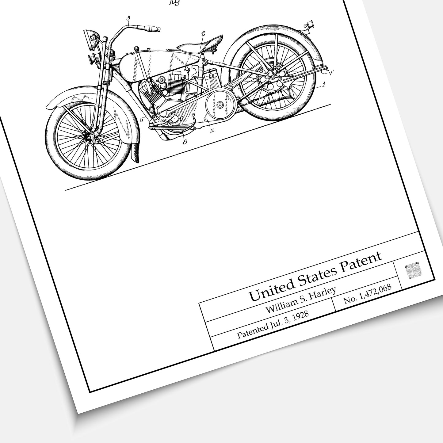 Affiche brevet Harley-Davidson 1928