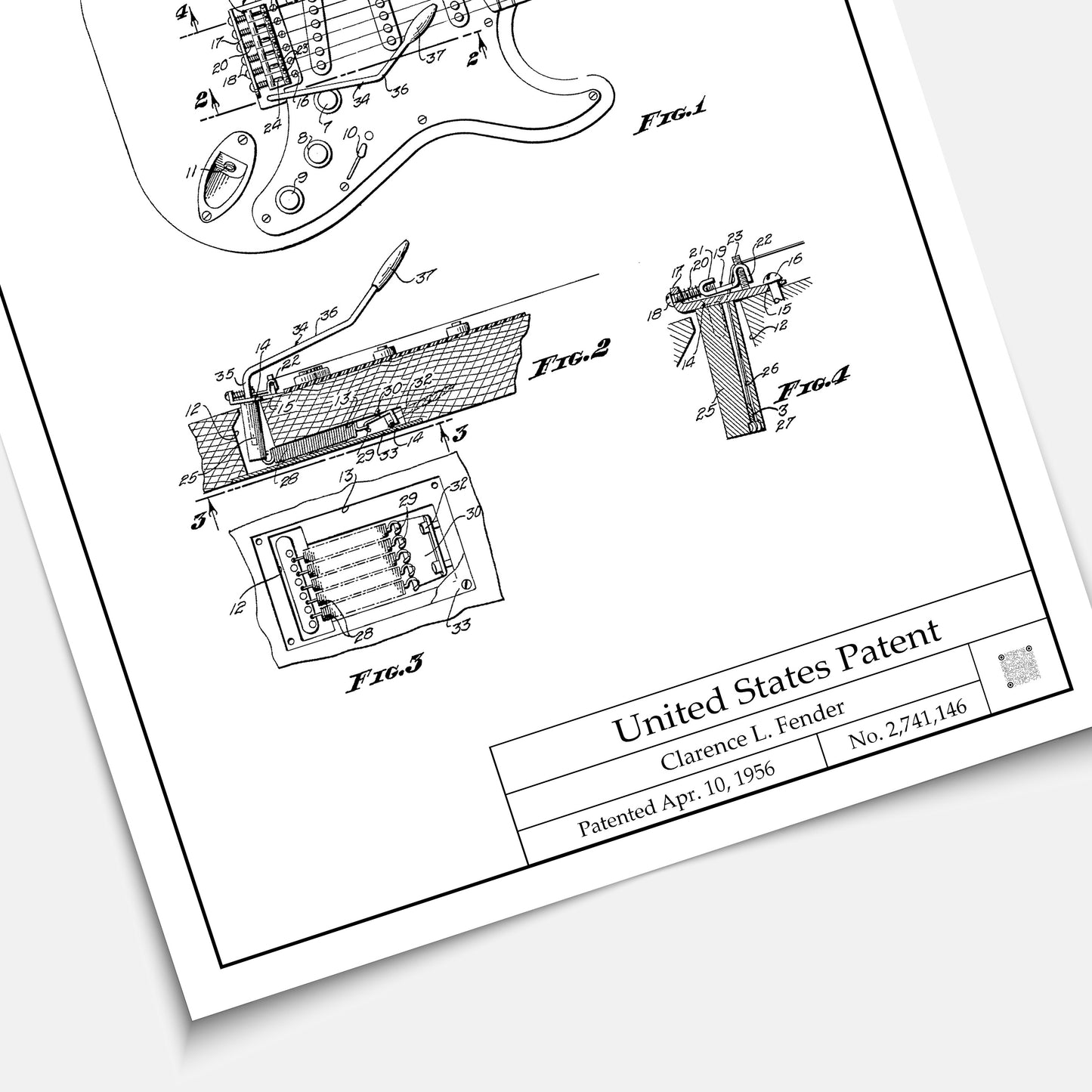 Affiche brevet Guitare Trémolo Fender
