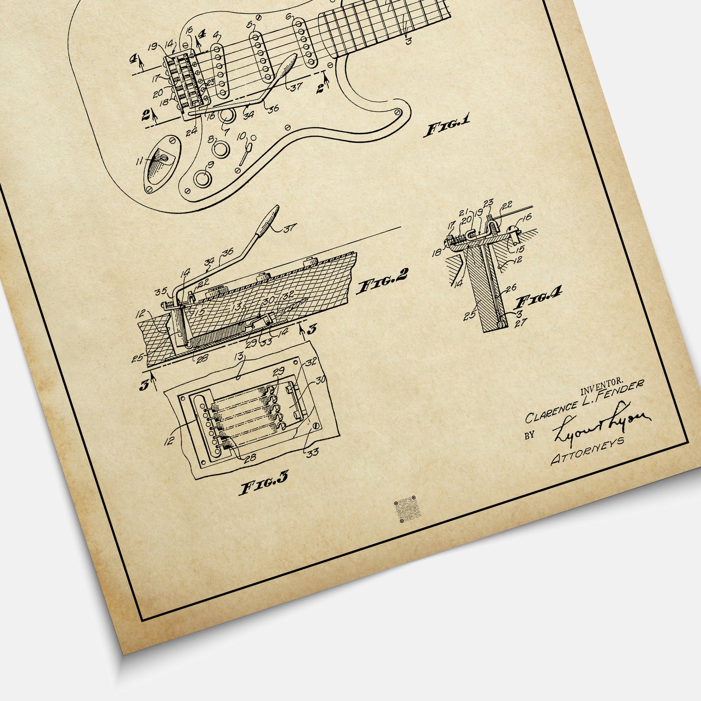 Affiche brevet Guitare Trémolo Fender