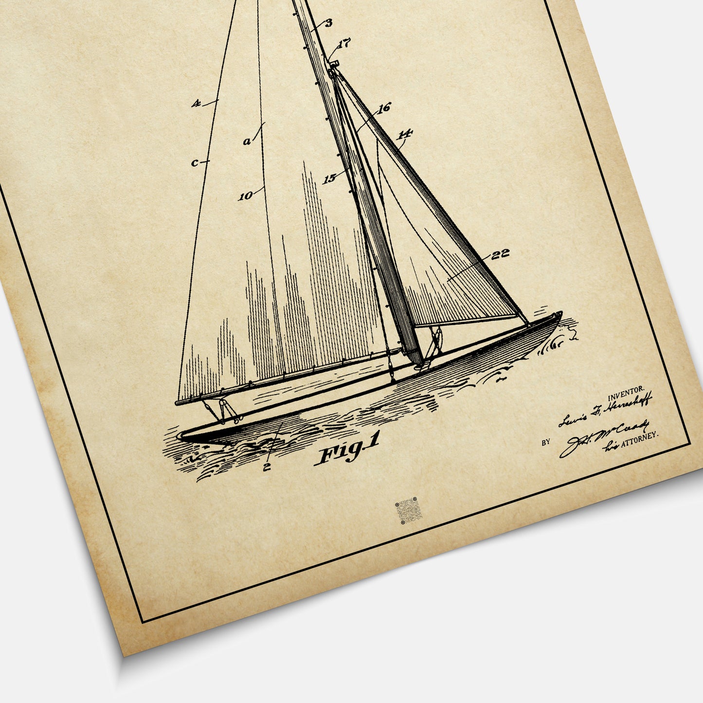 Affiche brevet Voilier Herreshoff