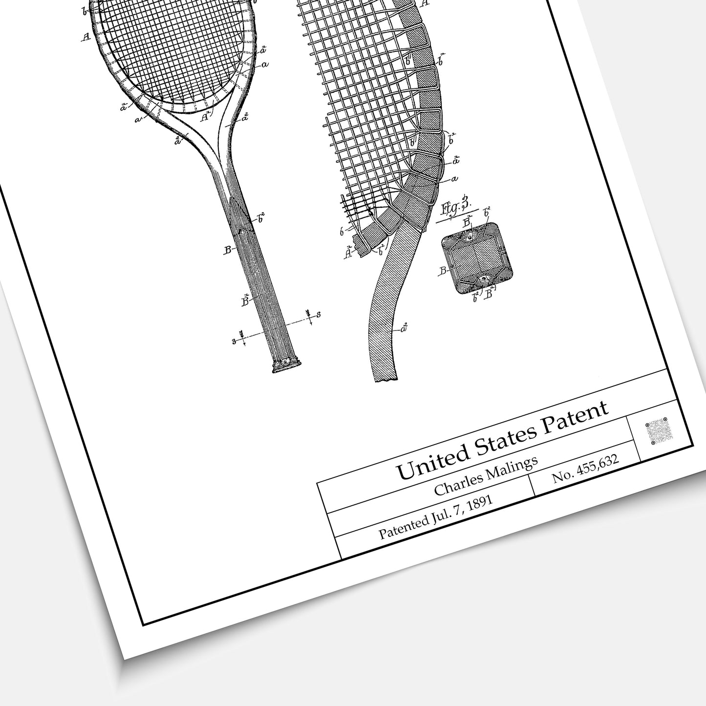 Affiche brevet Raquette de Tennis