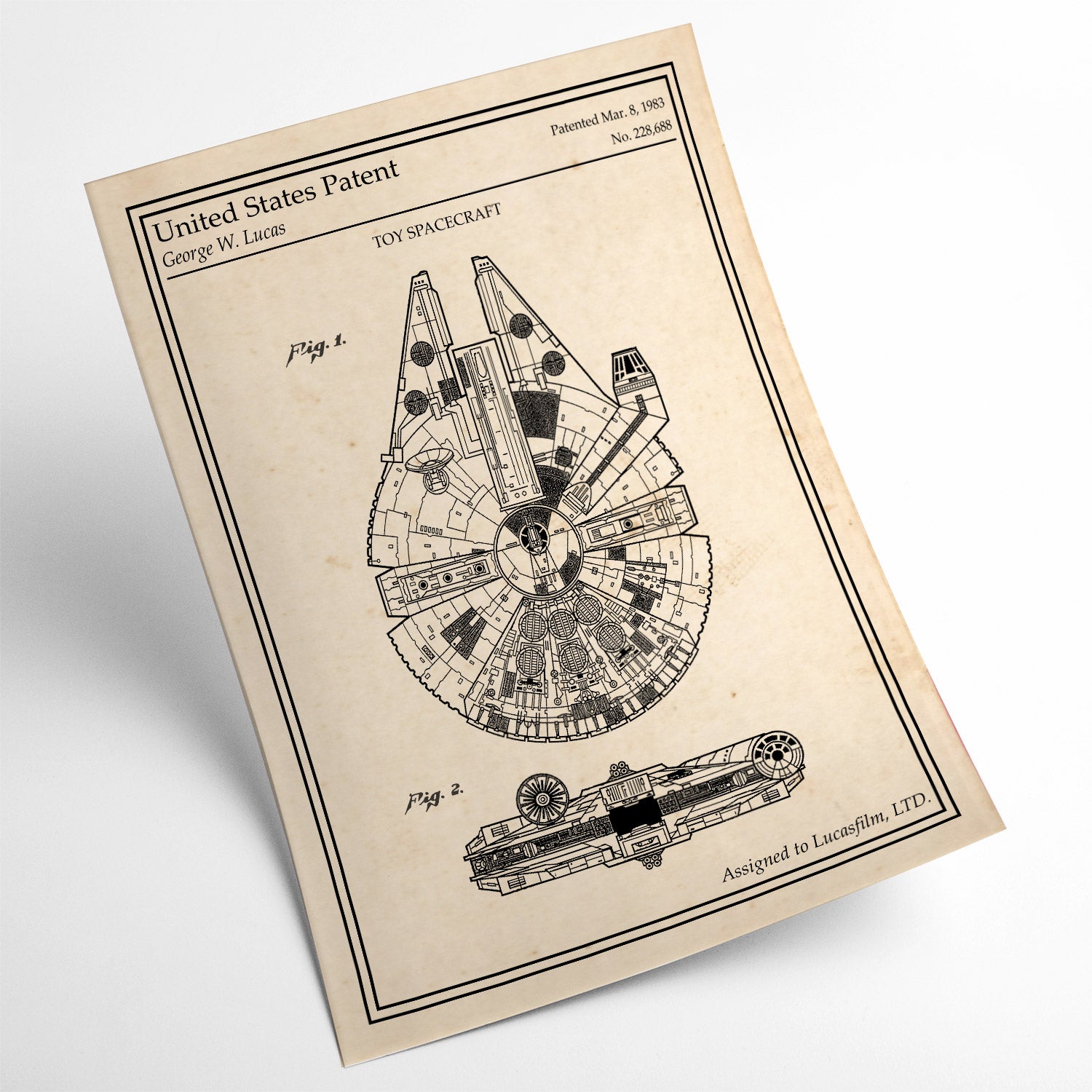 Atelier Malhco  Affiche brevet Star Wars - Faucon Millenium