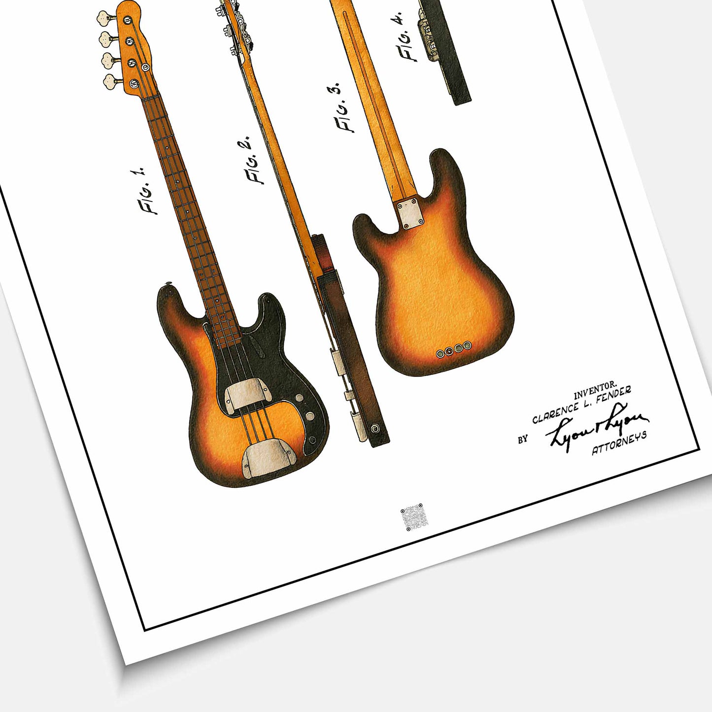 Affiche brevet Guitare Basse Fender