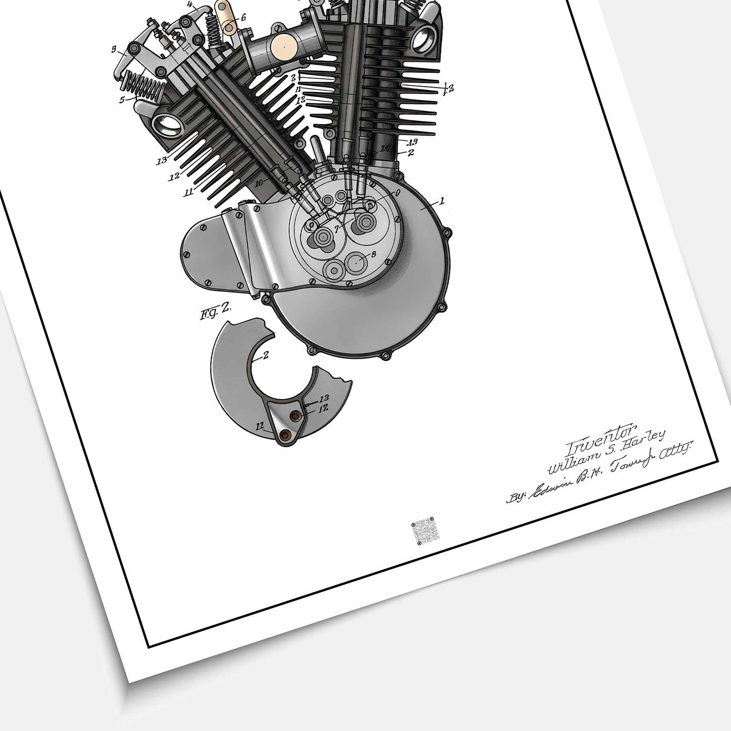 Affiche brevet Moteur Harley Davidson