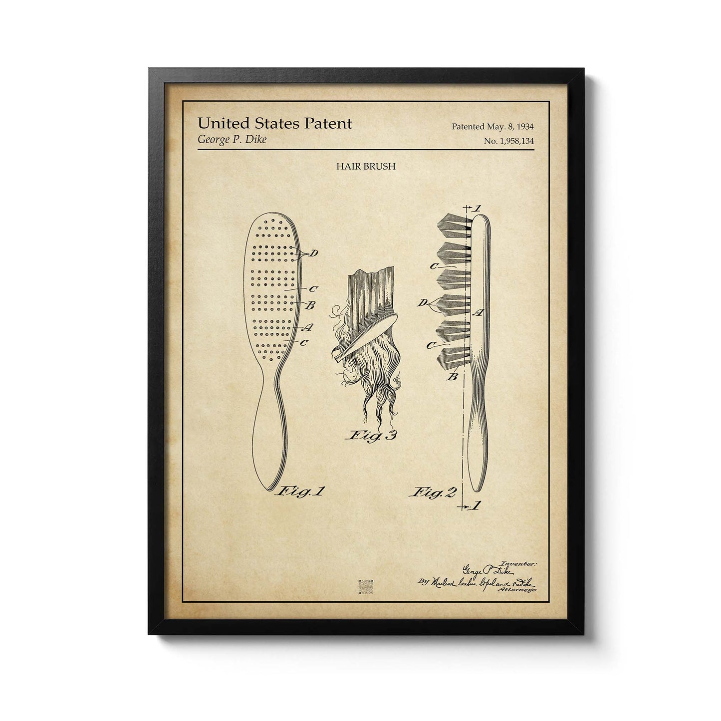 Affiche brevet Brosse à cheveux