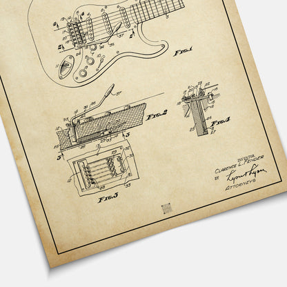 Affiche brevet Guitare Trémolo Fender
