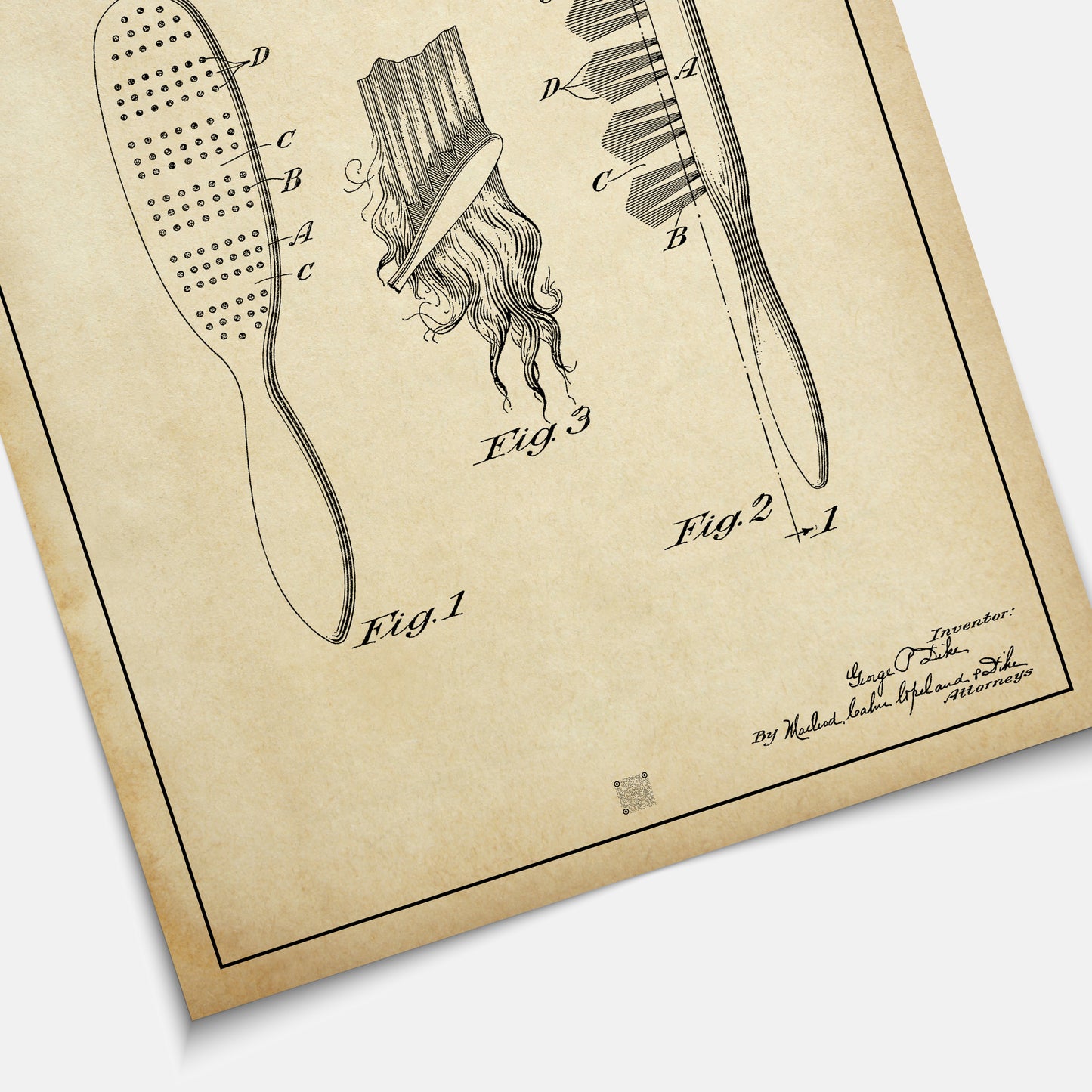 Affiche brevet Brosse à cheveux