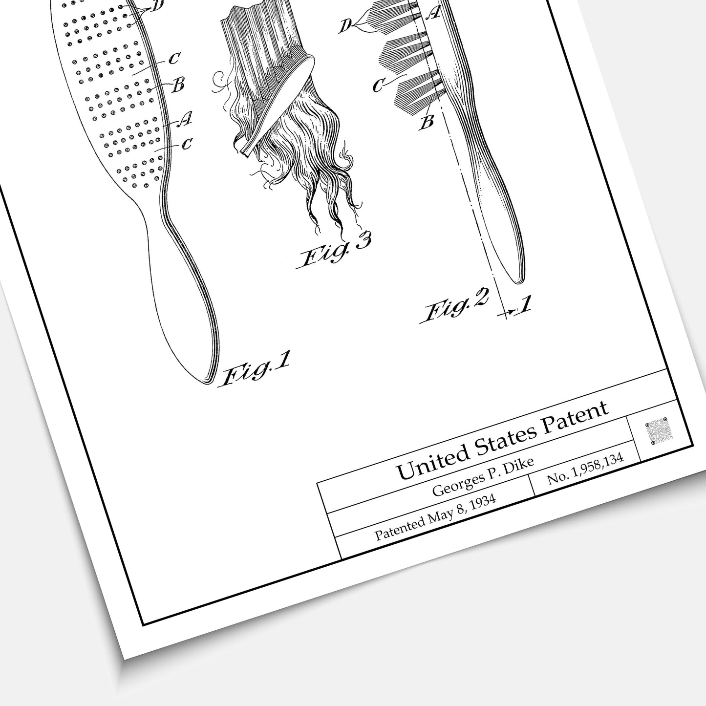 Affiche brevet Brosse à cheveux