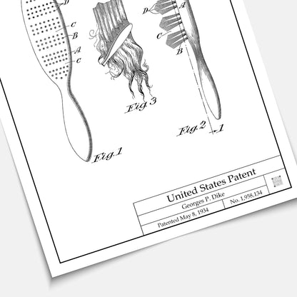Affiche brevet Brosse à cheveux