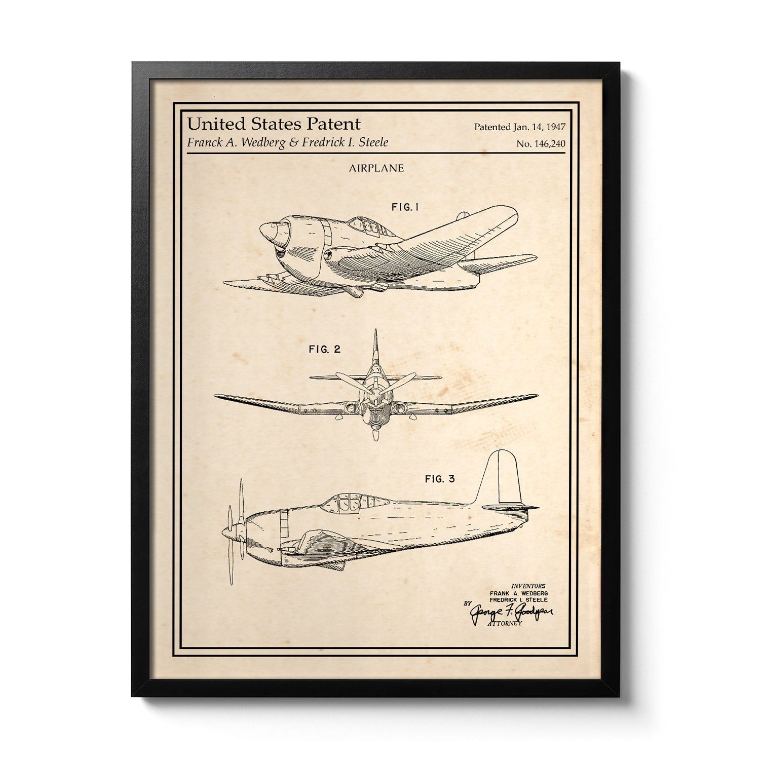 Cadre poster avion guerre vintage