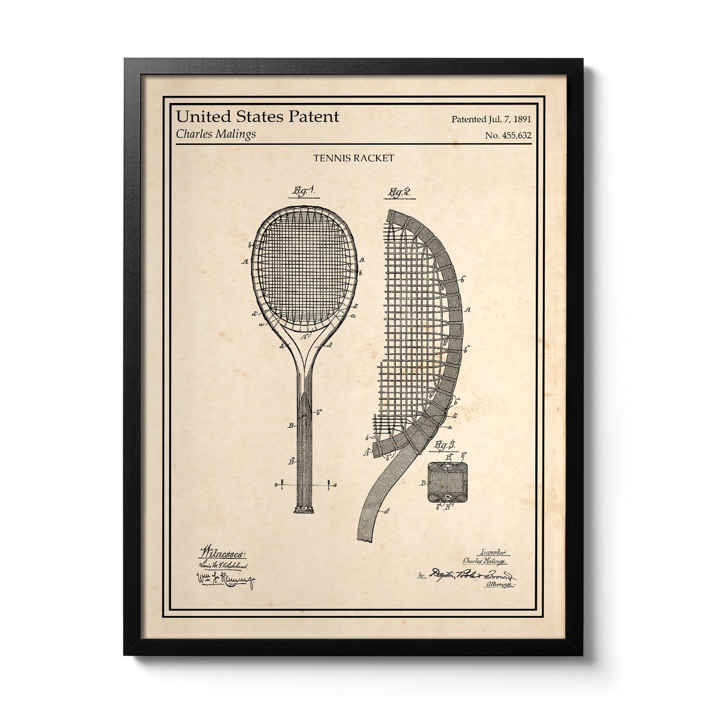 Cadre poster raquette de tennis vintage